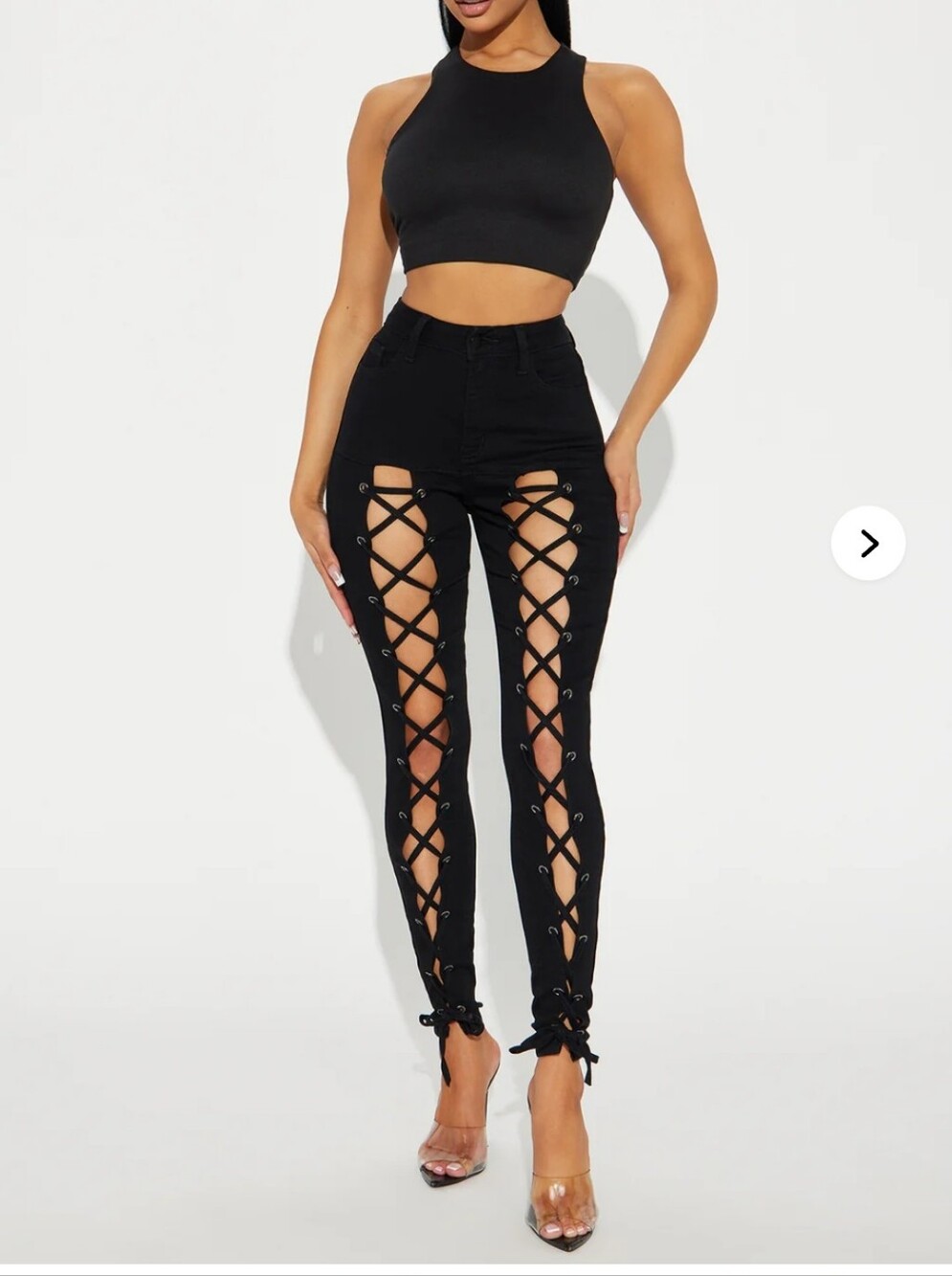 Black High-Rise Lace-Up Skinny Jeans Size 15 NWT